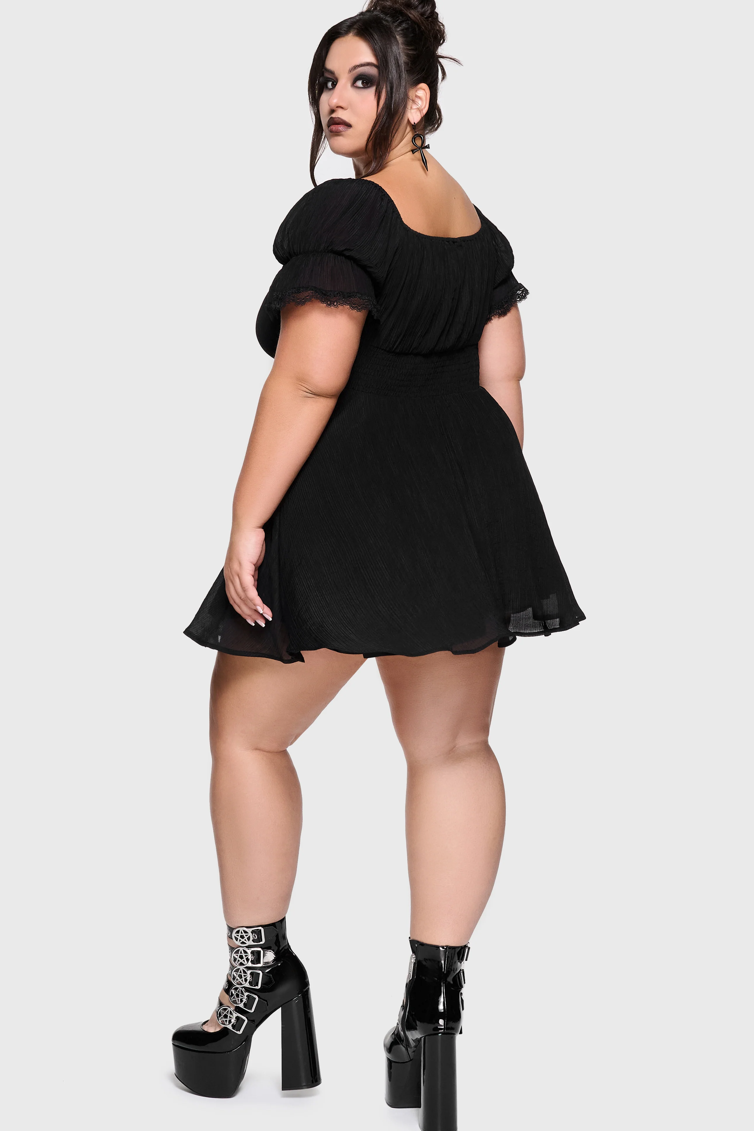 Celestial Night Off The Shoulder Mini Dress [Black] - Image 7
