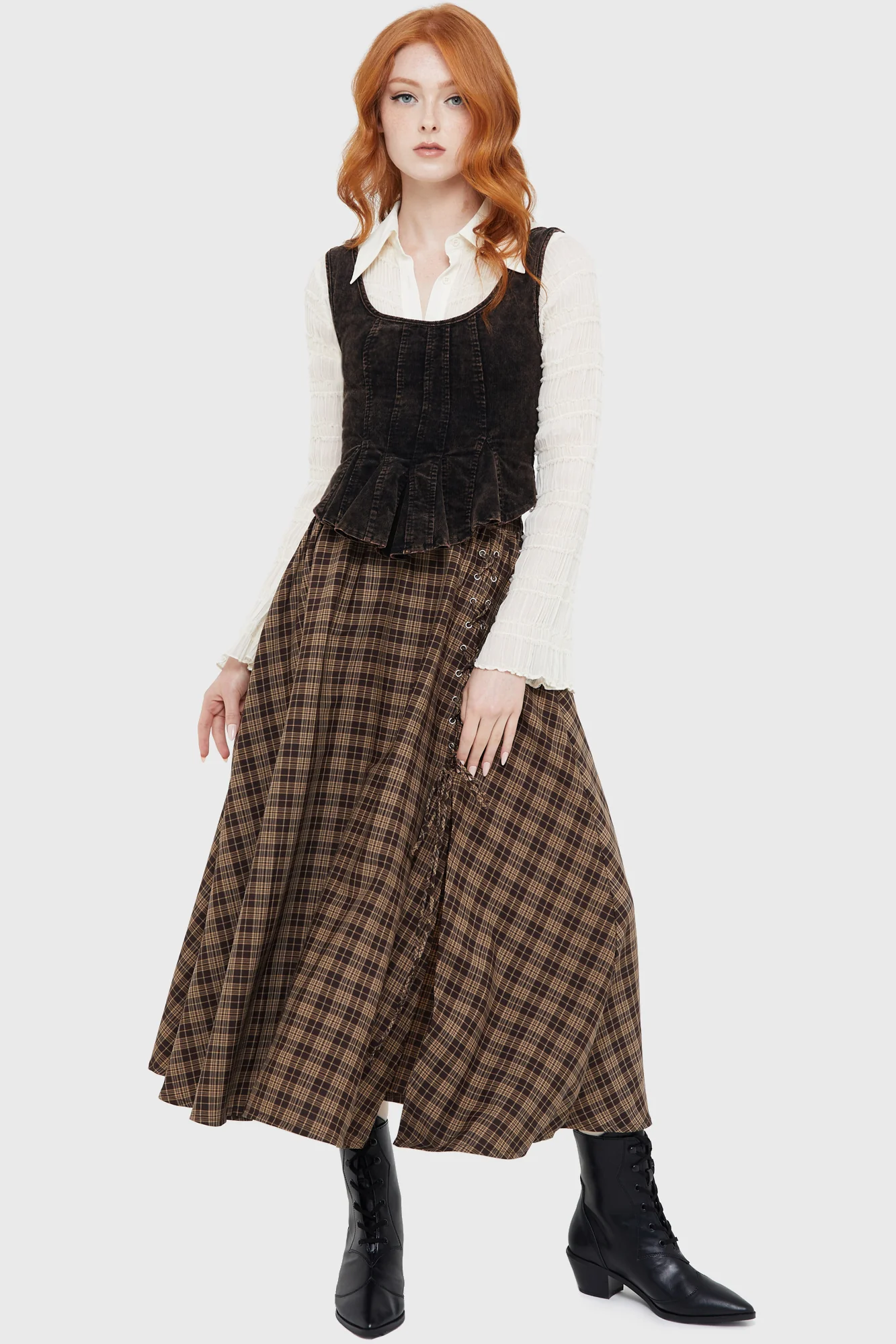 Haven Hollow Skirt [BROWN TARTAN] - Image 3