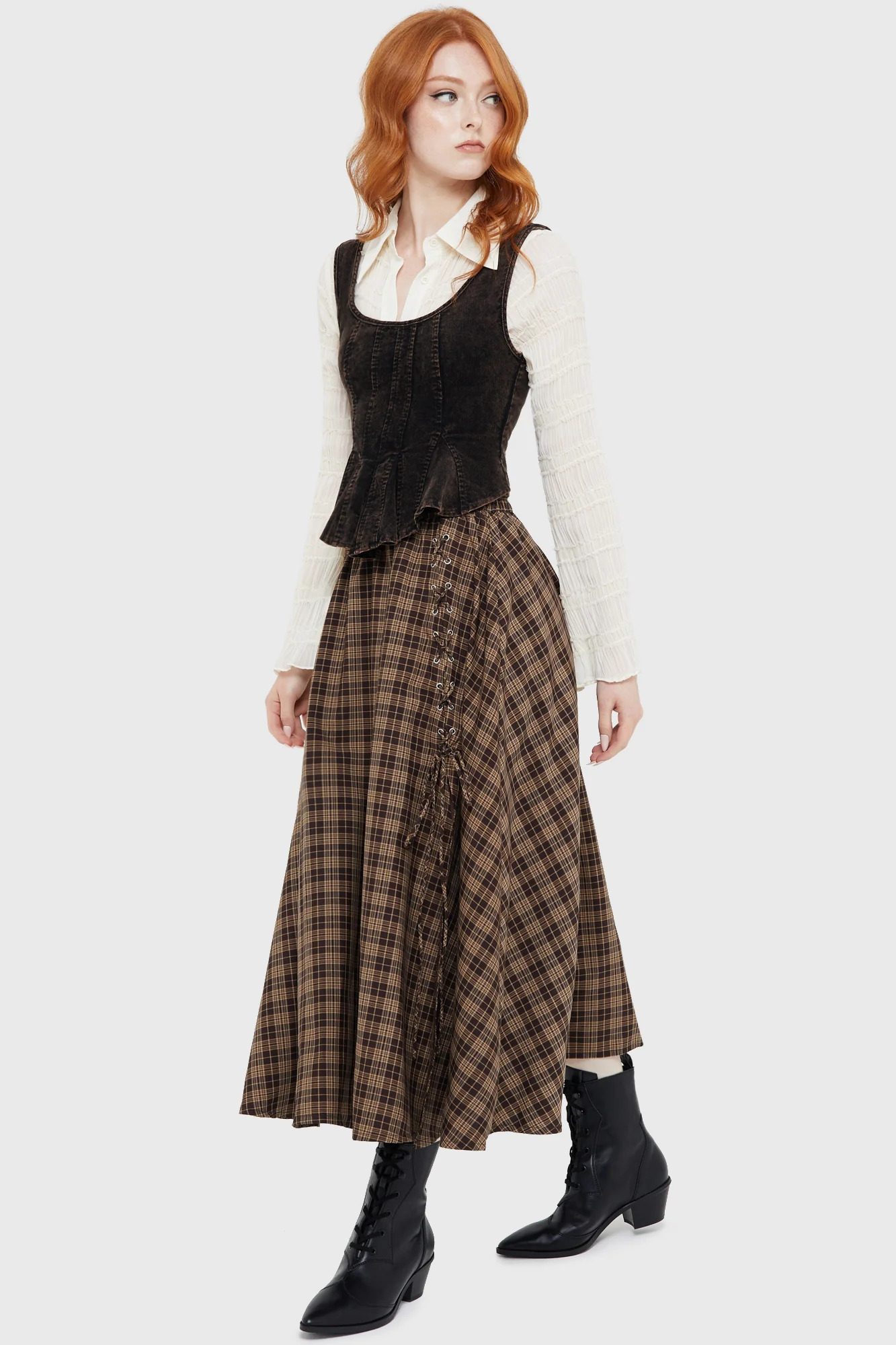 Haven Hollow Skirt [BROWN TARTAN] - Image 4