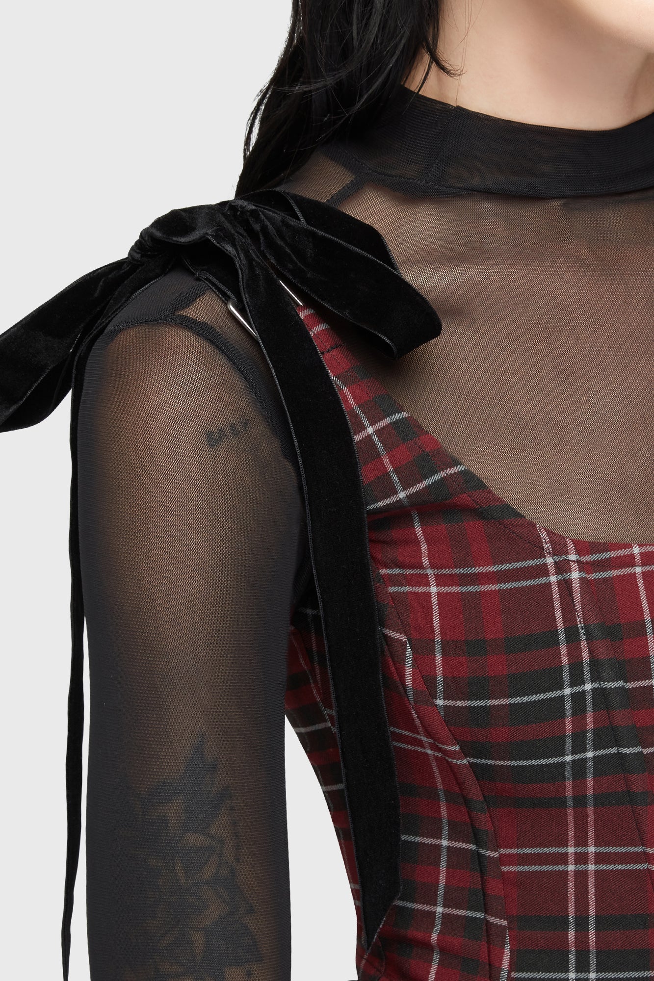Tartan Flora Corset Top [BURGUNDY] - Image 2