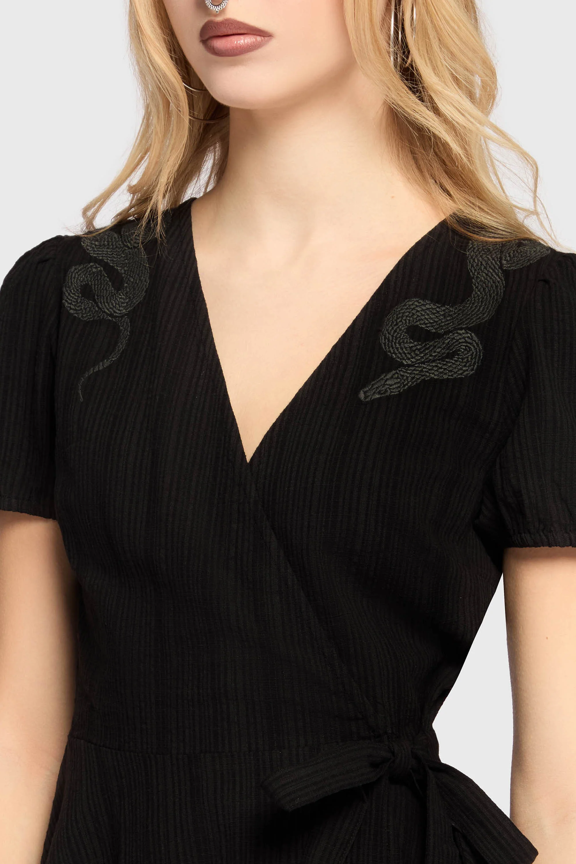 The Hollow Embroidered Mini Dress [Black] - Image 2